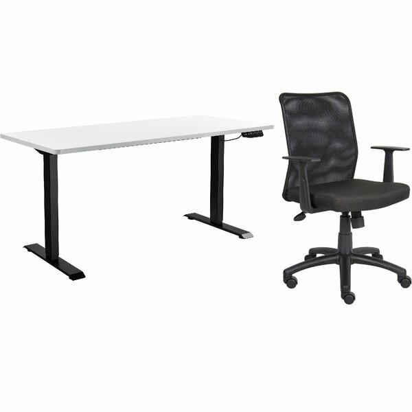 Interion By Global Industrial Interion Height Adjustable Table with Chair Bundle, 60inW x 30inD, White w/ Black Base 695780WH-B